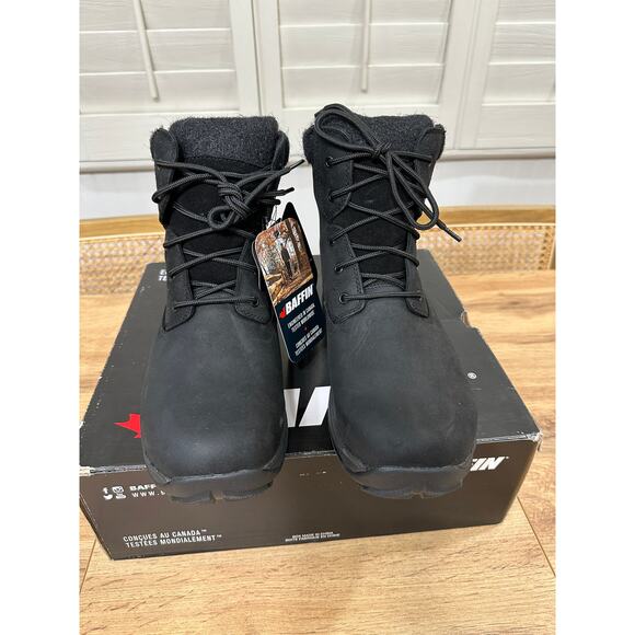 Baffin Mens Truro Boots Black Leather Felt Collar Size 10 NIB Weatherproof Comfy - Picture 4 of 14